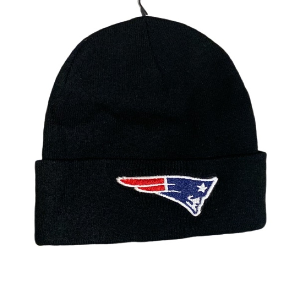 Patriots Black Winter Beanie Fold Over Logo NFL Cap - One Size
